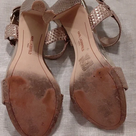 Karl Lagerfeld Cieone Muted Metallic Gold Heeled Sandals - Picture 8 of 9